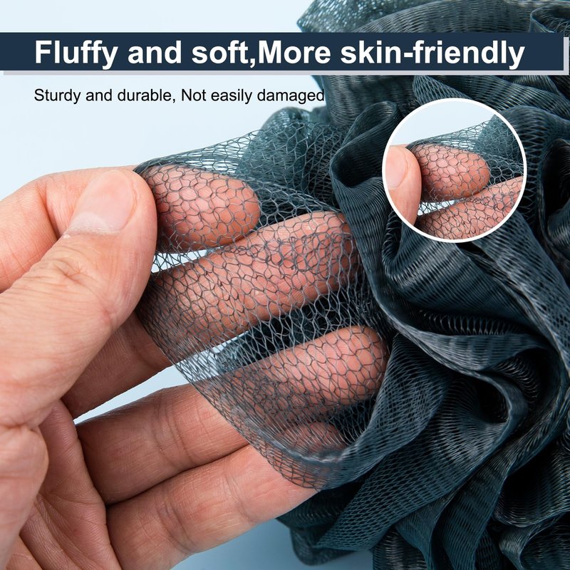 MTDLYICE Loofah Sponge XXL-100g 4 Pack, Bath Sponge Soft Mesh Shower Puff Loofah for Men, Exfoliating Body Scrubber for Women, Shower Accessories (Blue Gray)