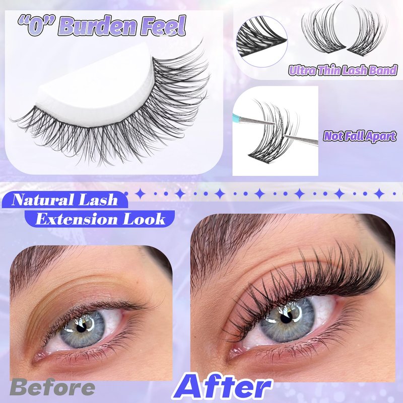 Natural Lash Clusters Wispy Cluster Eyelash Extensions 168pcs Individual Lashes 8-16mm C-Curly DIY Lash Extension Natural Look Soft Thin Band Cluster Lashes by ALICE