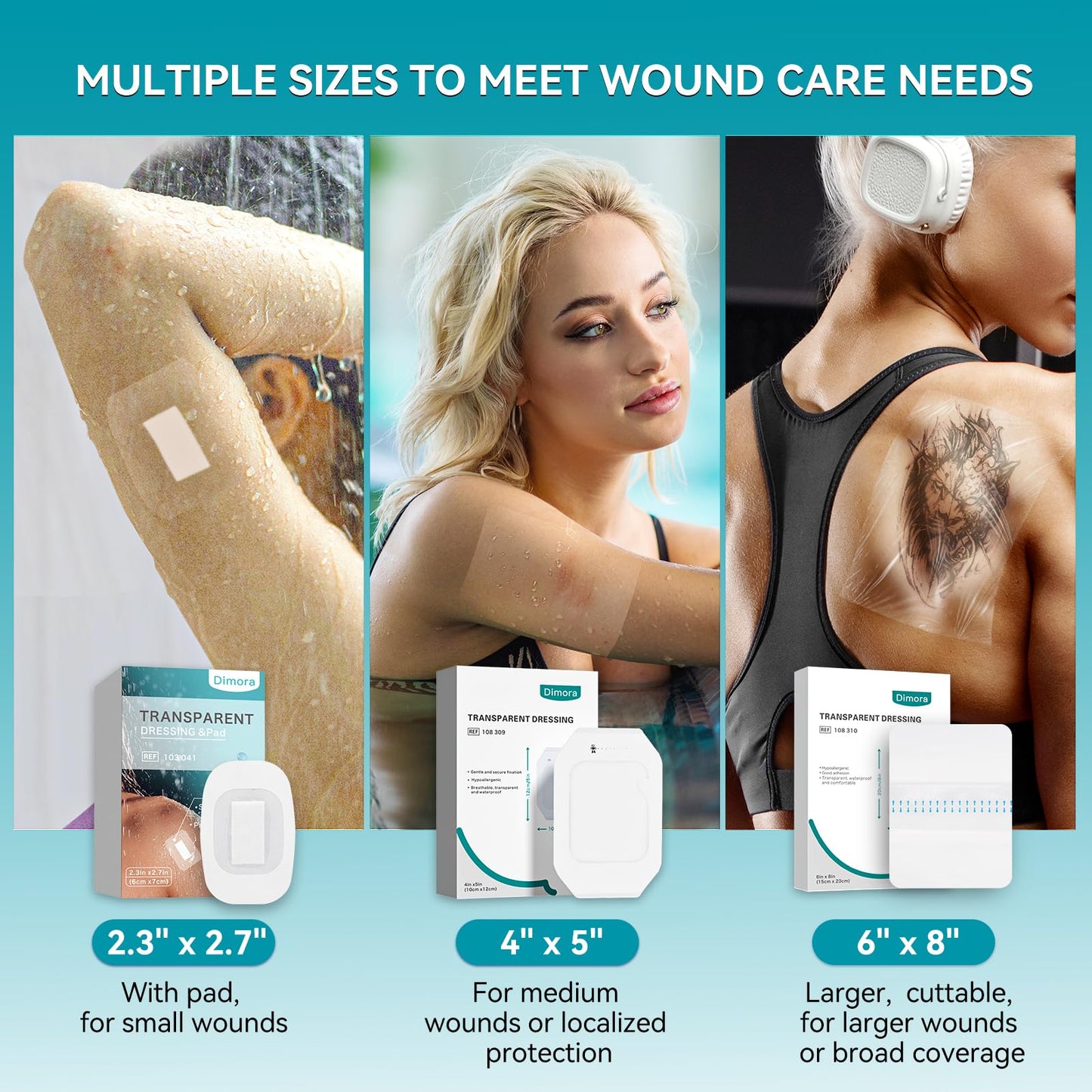 Dimora Transparent Film Dressing 50 Packs, Waterproof Adhesive Clear Bandages 4 in x 5 in, Wound Cover for IV Shield, Tattoo Aftercare Bandage,Clear Bandage Tape for Wound Care