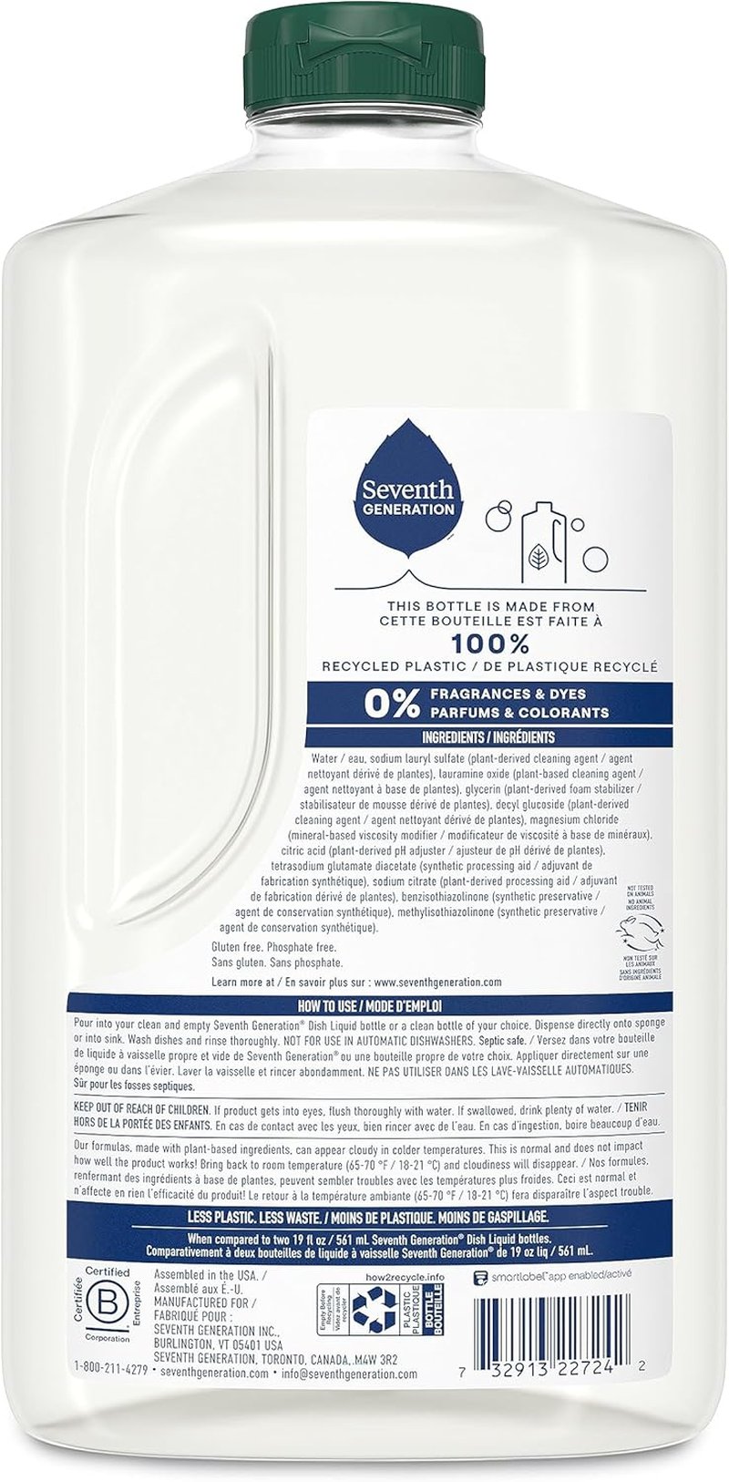 Seventh Generation Dish Soap Refill - Plant-Based Free & Clear Liquid | 50 fl oz, 3 Pack for Sensitive Skin