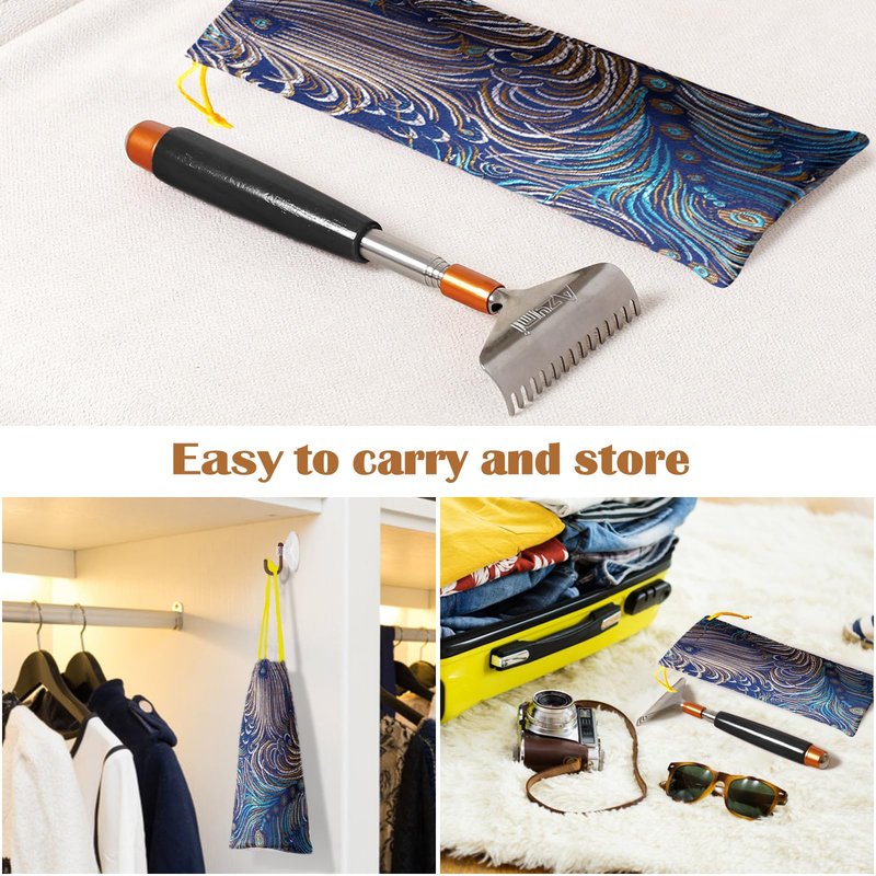 Azymi Large Back Scratcher, Strong Backscratchers for Men Women Extendable with Wider Rake Steel Claw-Wooden Handle- Massage Roller, Portable Metal Head Body Scratcher Massager