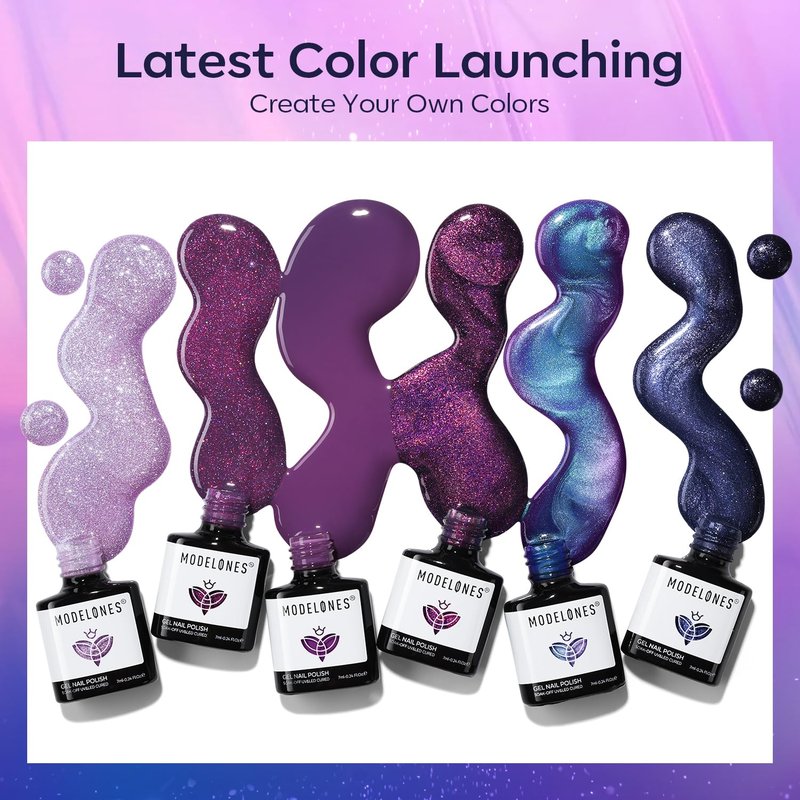 modelones Gel Nail Polish Set, 6 Colors 2026 Purple-Red/Black/Blue Sparkle Chameleon Glitter Gel Polish Purple-Black Color Changing 9D Cat Eye Nail Polish With Magnet LED Nail Art DIY Gift