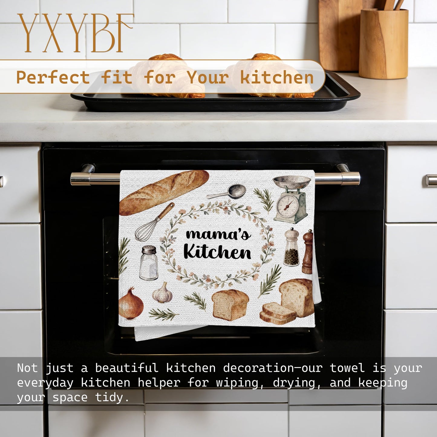 YXYBF Mama Gifts Hand Dish Tea Towels for Kitchen Bakery Decor 16x24 Inches, Mom Gifts for Birthday from Daughter Son, Mama's Baking Kitchen Towels Decorative