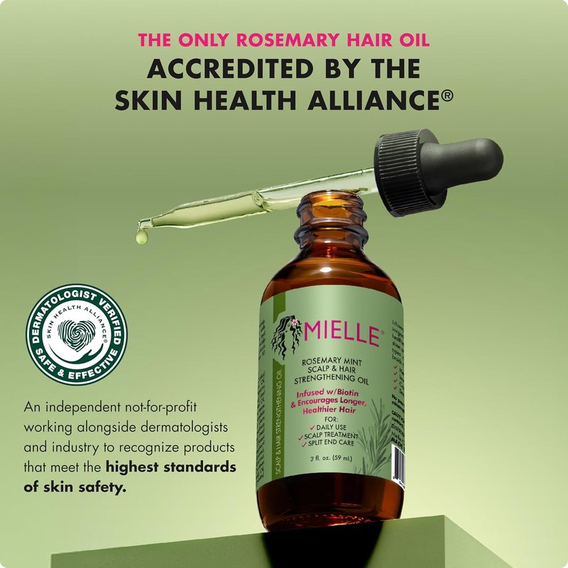 Mielle Organics Rosemary & Mint Hair Oil - Strengthening Biotin Oil for Frizzy & Damaged Hair | 2 Ounce Treatment