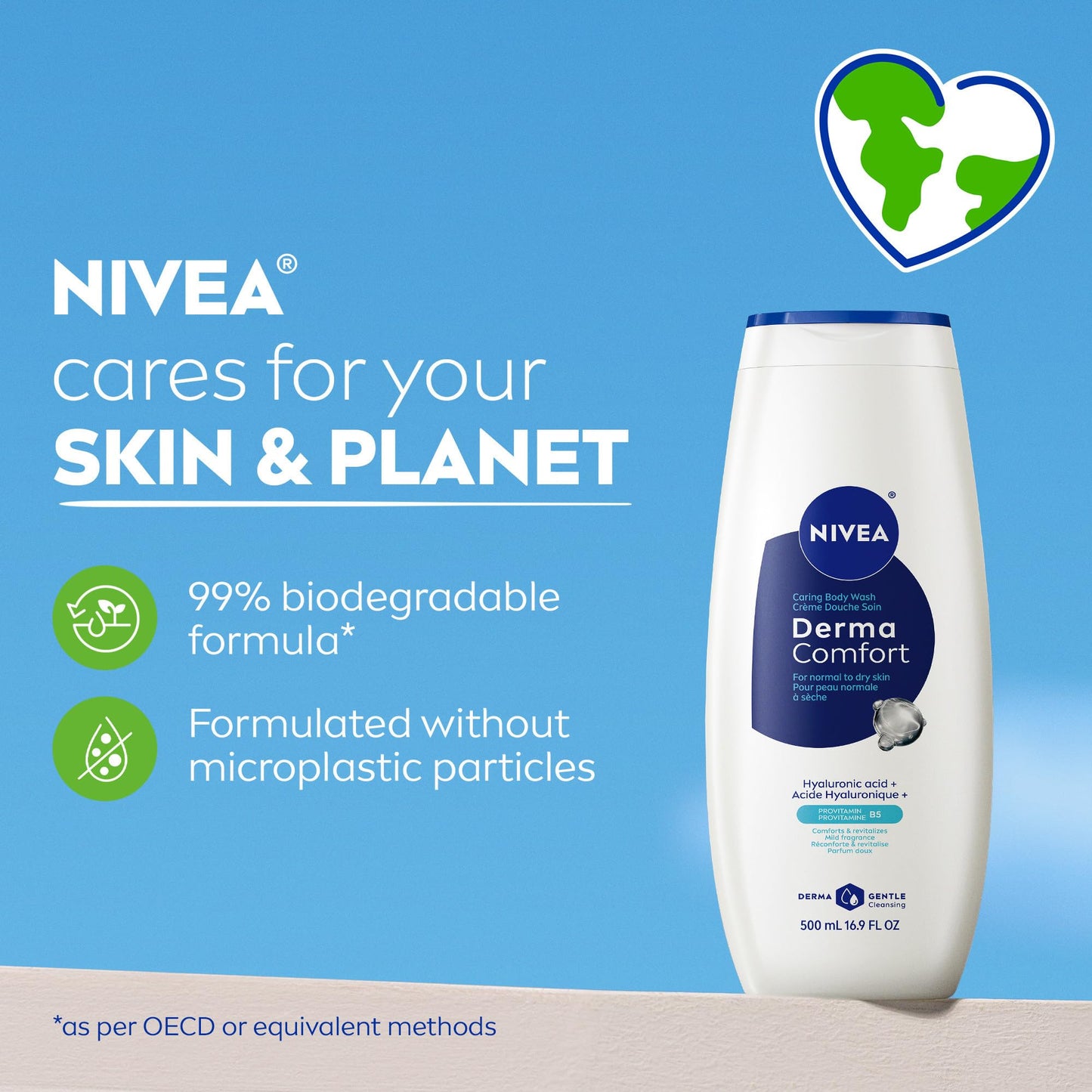 NIVEA Derma Comfort Caring Body Wash for Normal to Dry Skin, Body Wash with Hyaluronic Acid and Provitamin B5, 16.9 Fl Oz Bottle, Pack of 3