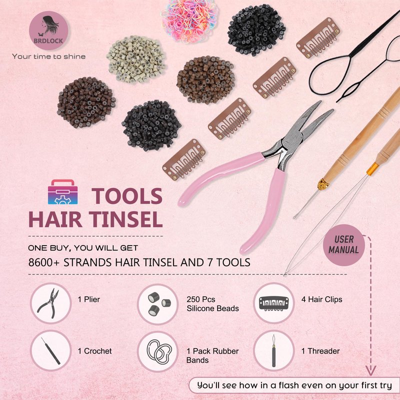 Brdlock 18 Colors Hair Tinsel, 48 Inch Hair Tinsel Kit Heat Resistant Fairy Hair Glitter Extensions Accessories for Women Girls Sparking Tinsels for Christmas Party Festival