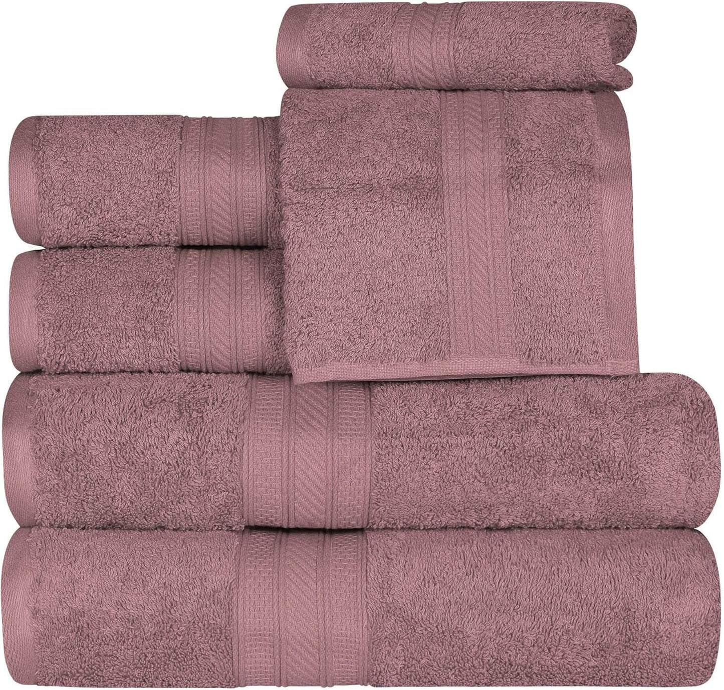 Superior 700 GSM Long Staple 100% Combed Cotton, Durable, Plush and Absorbent 6-Piece Single Ply Towel Set - Grape Shake