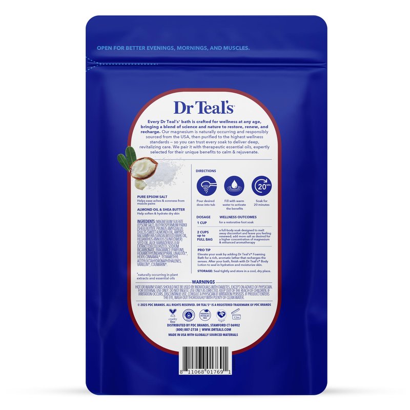 Dr Teal's Epsom Salt Magnesium Soak, Shea Butter & Almond, 3 lbs (Pack of 4)