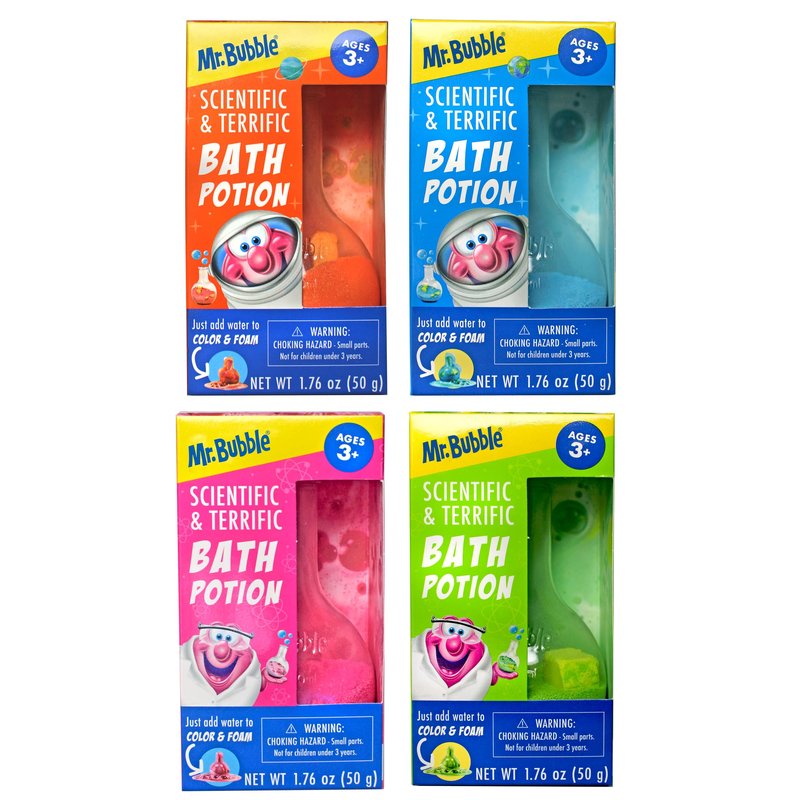 Mr. Bubble Kids Original Bath Bomb Potions - Colorful Fizzy Fun - Cool Foam and Bubble Science Beaker Bath Toys (Pack of 4)
