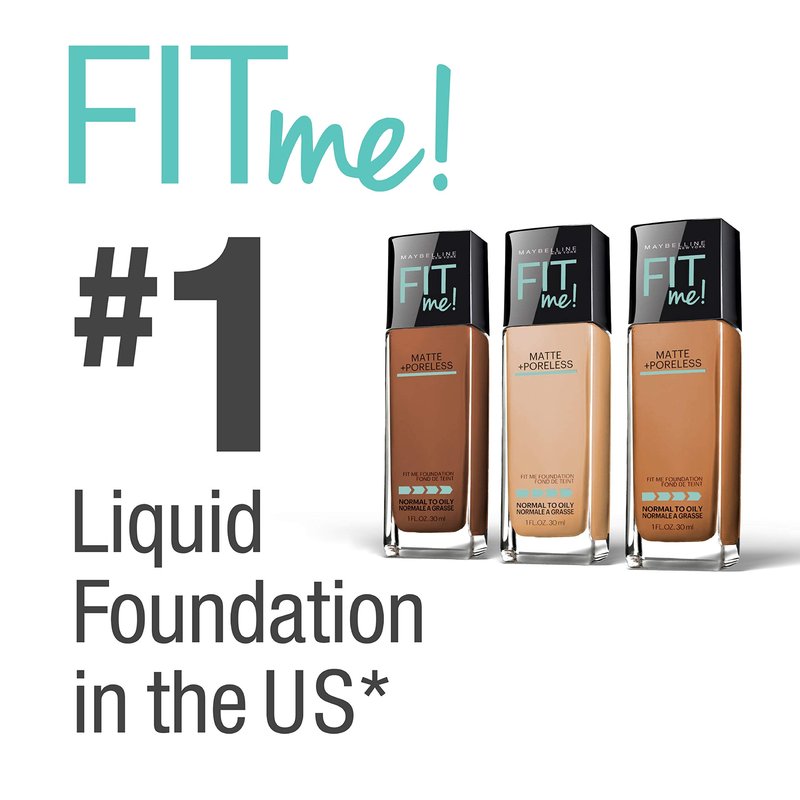 Maybelline Fit Me Matte + Poreless Liquid Foundation Makeup, Toffee, 2 COUNT Oil-Free Foundation