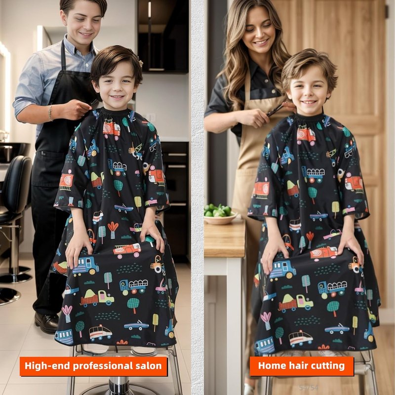 PERFEHAIR Kids Haircut Cape - Cute Cars Print, Adjustable Neck Collar, Comfortable for Home or Salon Use