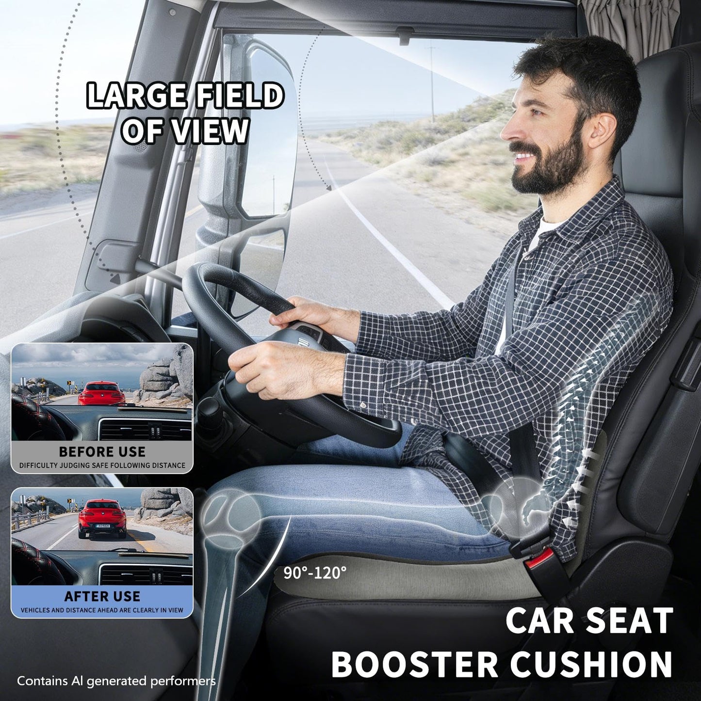 kowptyy Memory Foam Seat Cushion for Long Sitting,L-Shaped Ergonomic Design for Office Chair & Truck Drivers,Improve Comfort During Prolonged Sitting(Black Gray)