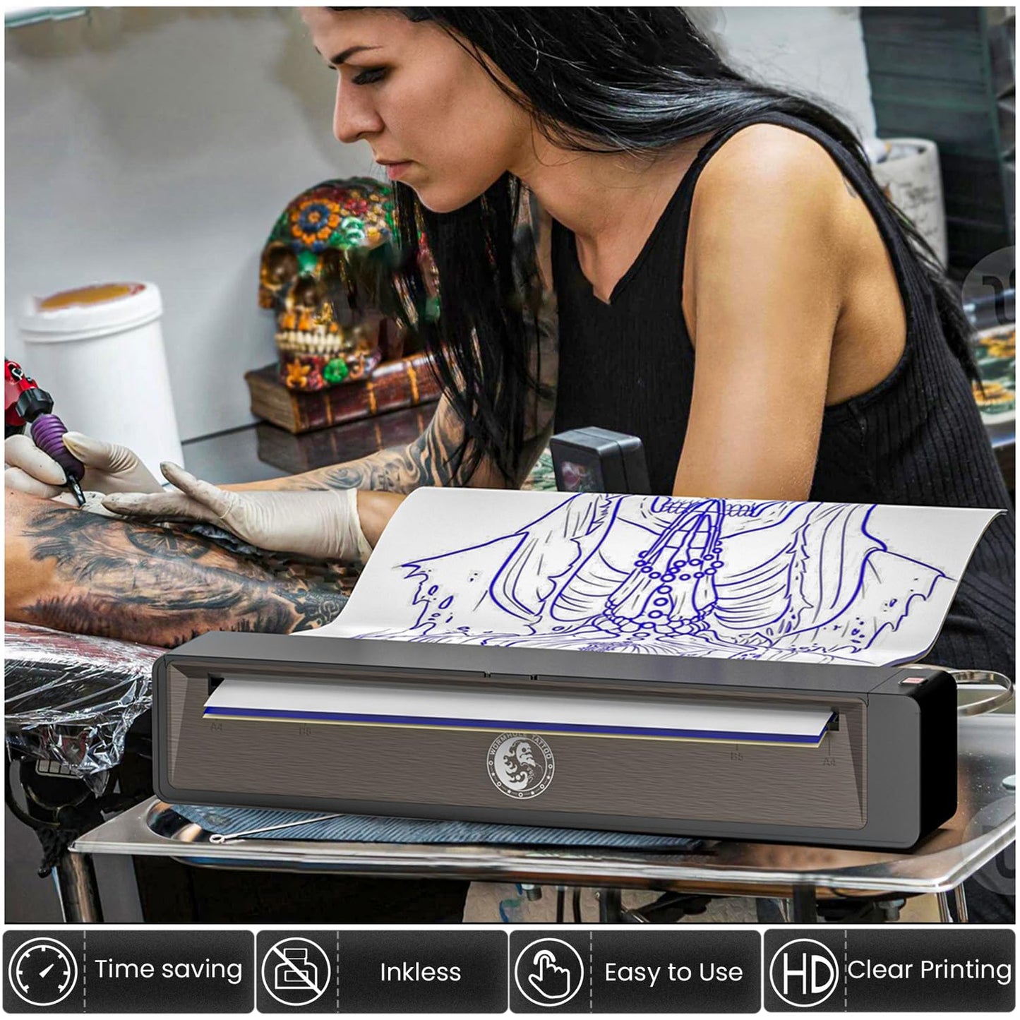 Wormhole Tattoo Stencil Printer Wireless Bluetooth 2,500mAh Battery Portable Tattoo Printer Compatible with Phone & PC for Artists and Beginners - Dark Gray