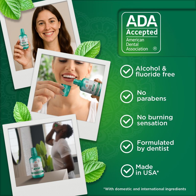 GuruNanda Fresh Breath Travel Mouthwash – 12-Hour Fresh Breath & Helps Fight Bad Breath – ADA Accepted, Alcohol & Fluoride-Free Oral Rinse, TSA Friendly – Wild Mint, 3 oz