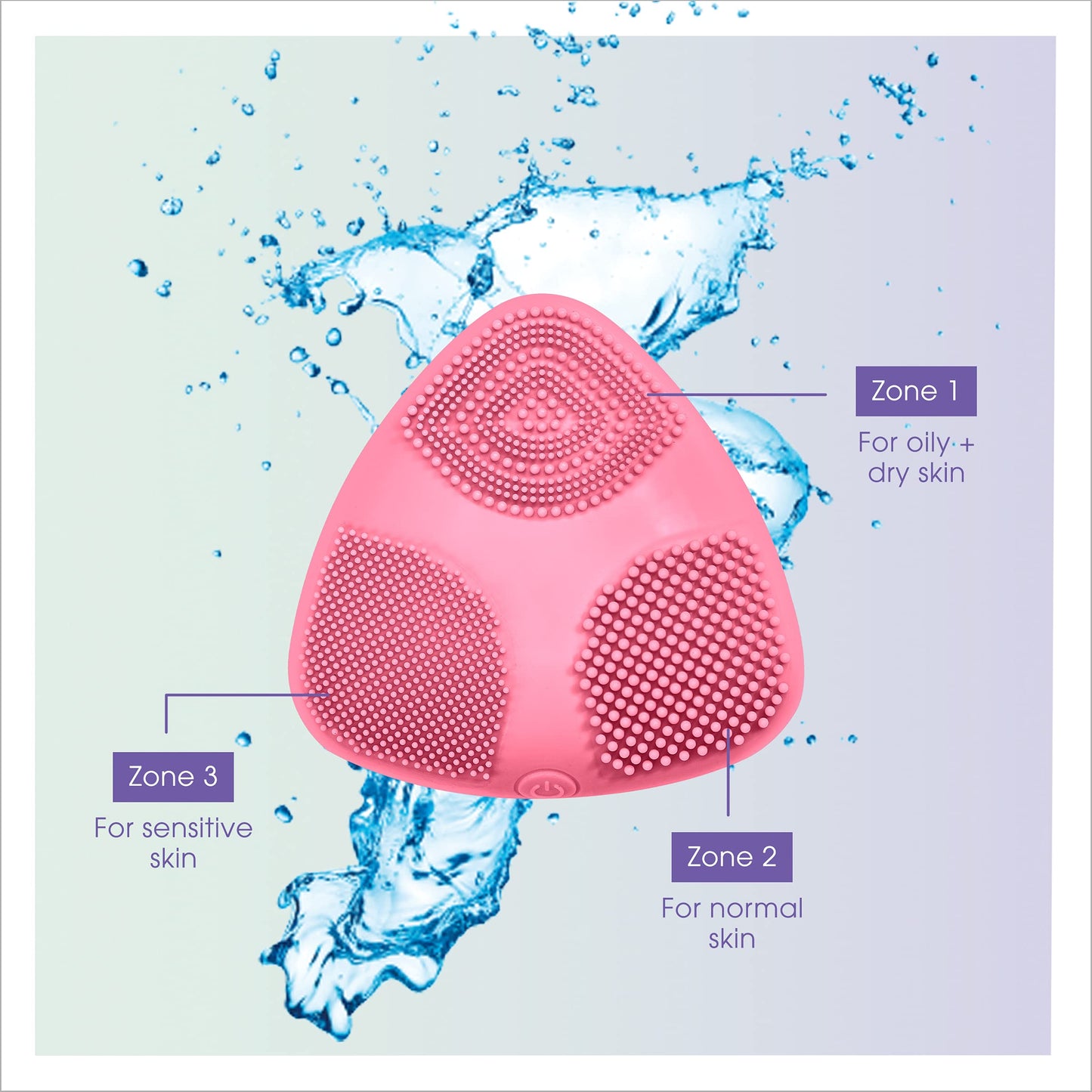 True Glow by Conair Skinpod Silicone Facial Cleansing Brush with 3 Brush Zones, Battery Operated