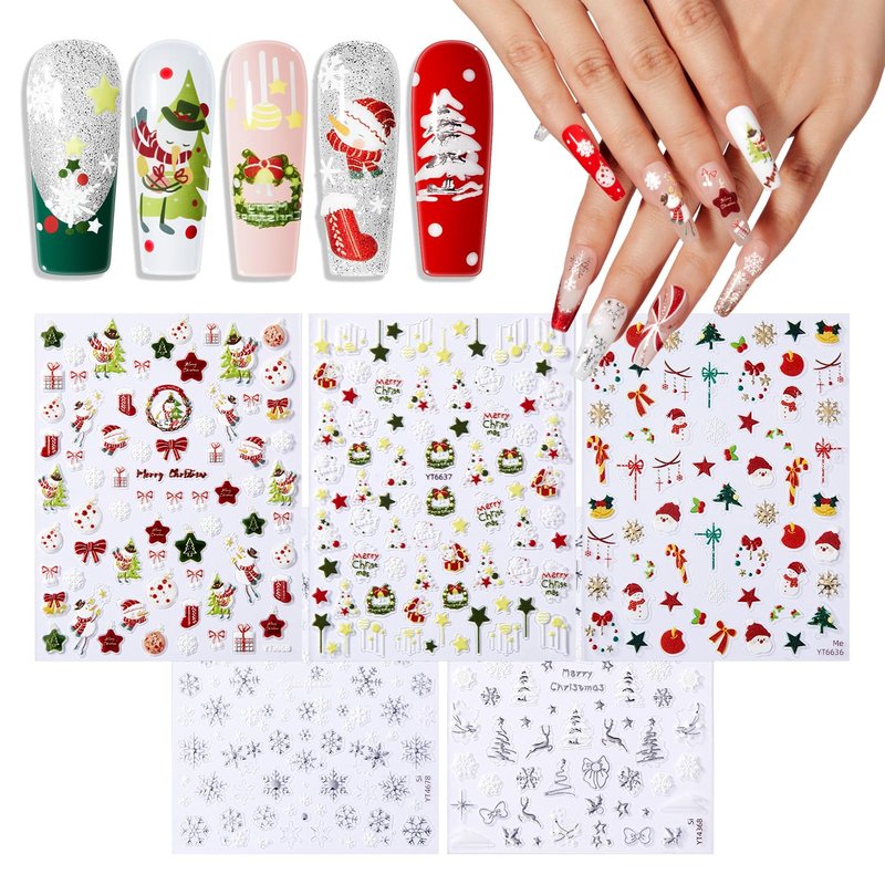 Modelones Gel Top Coat - 15ml Super Shiny Base & Top Coat Set with Christmas Nail Stickers