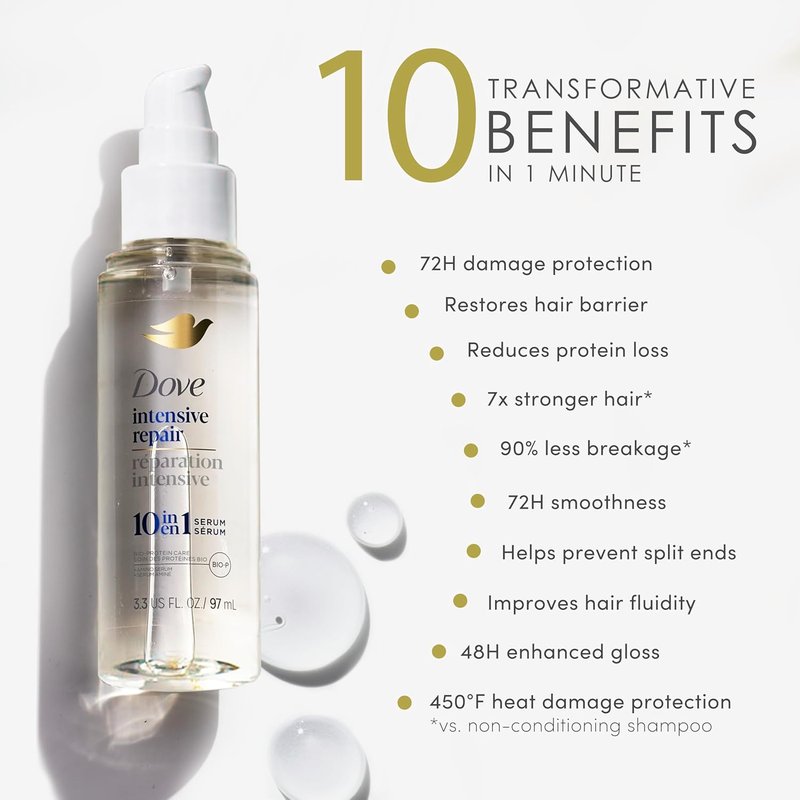 Dove Intensive Repair Amino Serum - Bio-Protein Care for Damaged Hair | 3.3 oz