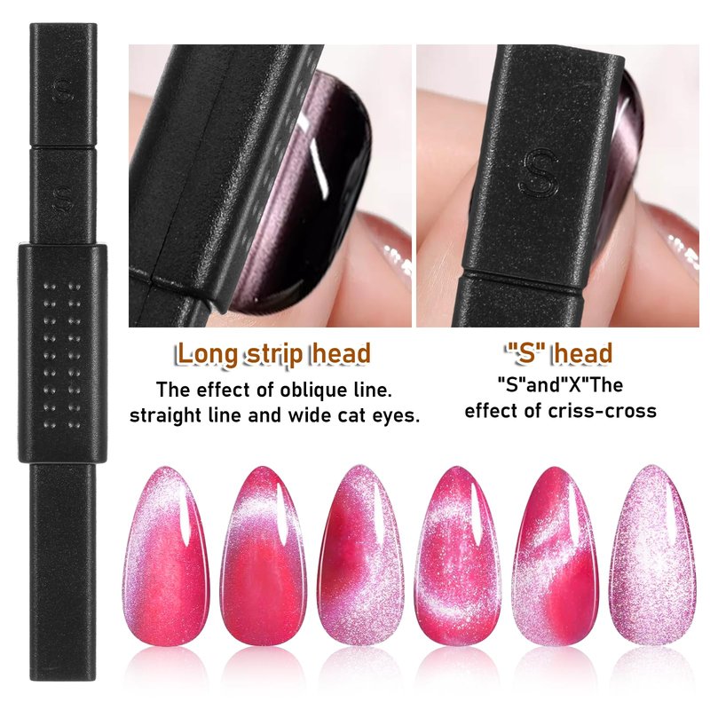16 PCS Cat Eye Nail Magnet Set, Cat Eye Gel Nail Polish Magnet Wand Double-Head Nails Magnets Stick Nails Design Tools Diverse Glassy Cat-eye Effect Nail-Art DIY Accessories