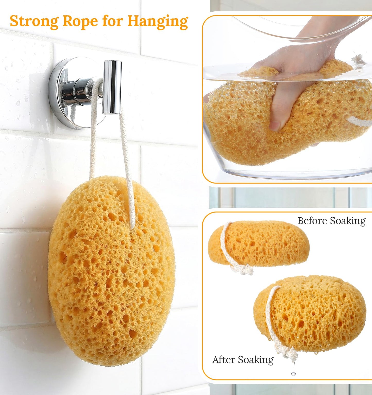 2PCS Exfoliating Bath Sponge, Large Natural Bath Sponge for Men & Women, Exfoliating Foam Puff with Dense Foam for Gentle & Deep Cleansing, Ultra-Soft for Sensitive Dry Skin (5.9 * 3.9 inch)