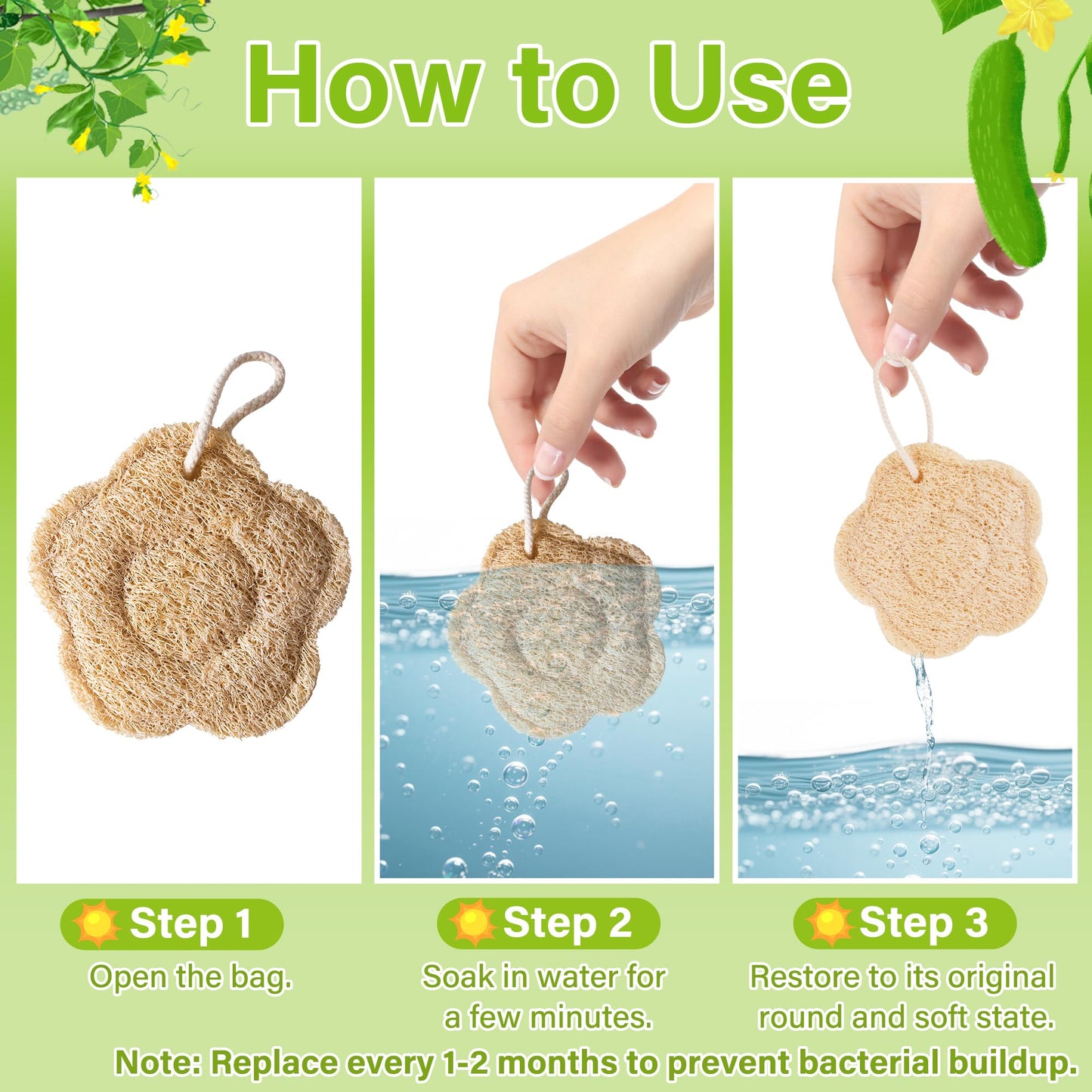 Travel Loofah Sponge for Women & Men, Natural Shower Exfoliating Body Scrubber for Deep Clean, Quick-Drying, Lightweight Travel Sponge, Rich Lather (2 Pack)