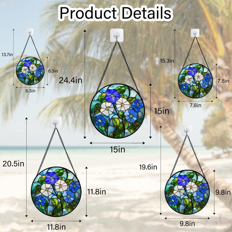 HWRHTR Stained Glass Window Hanging - Blue White Morning Glory Birth Flower Suncatcher for Door Garden Yard Sun Catchers Decor Christmas Mother's Day Birthday Gifts for Women Mom Nana Friend 6.3 in