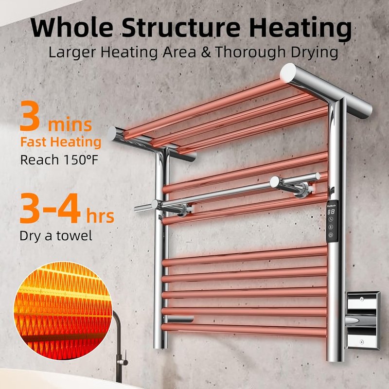 Heated Towel Warmer Rack - Wall Mounted Bathroom Towel Warmer with Top Shelf | 19.69" x 19.69" - Polished Finish
