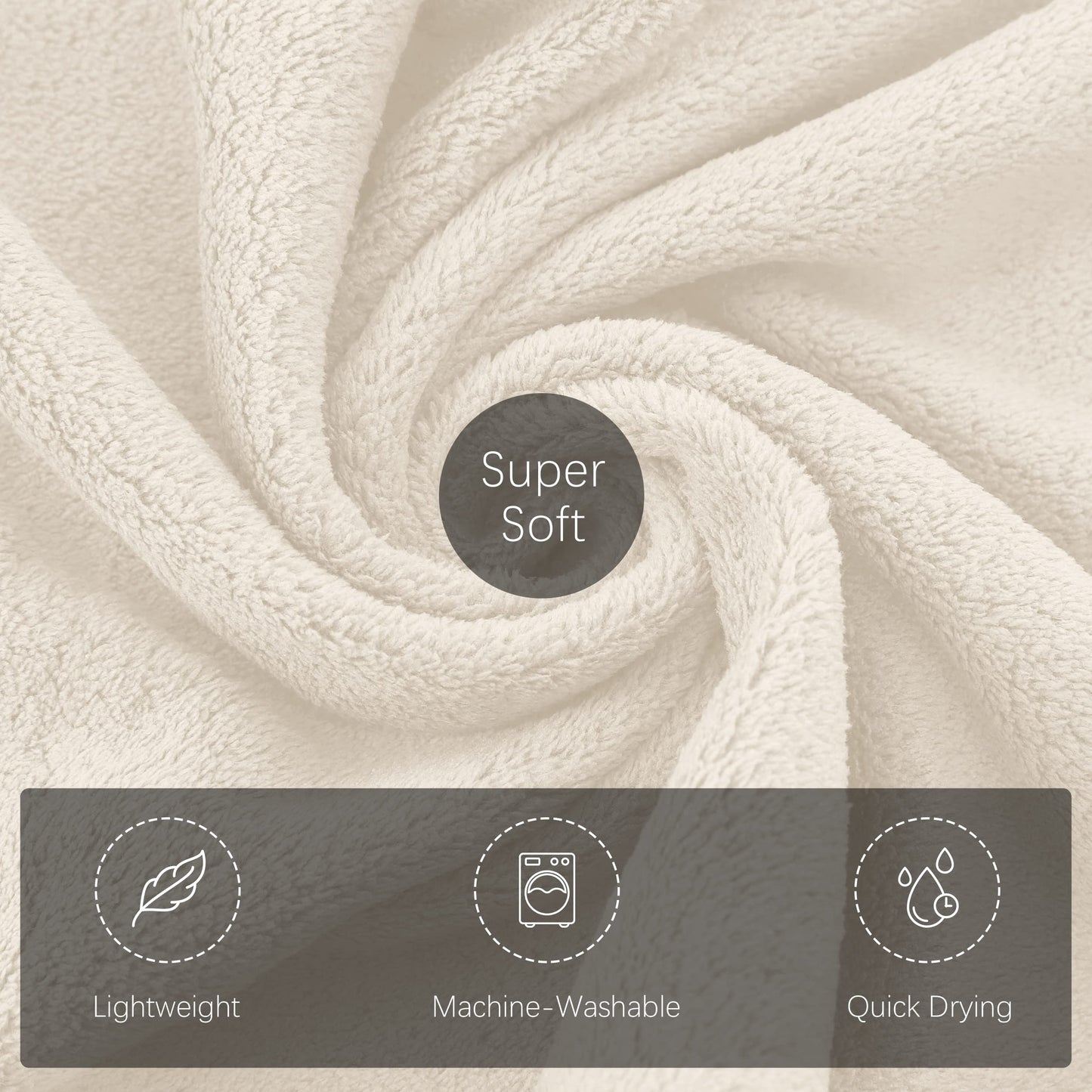 TENSTARS Luxury Silk Hemming Towel Set - Light Thin Quick Drying - 2 Bath Towels 2 Hand Towels 2 Washcloths - Ultra Soft Microfiber Towel for Bath Fitness, Sports, Yoga, Travel (Cream 6 Pieces)