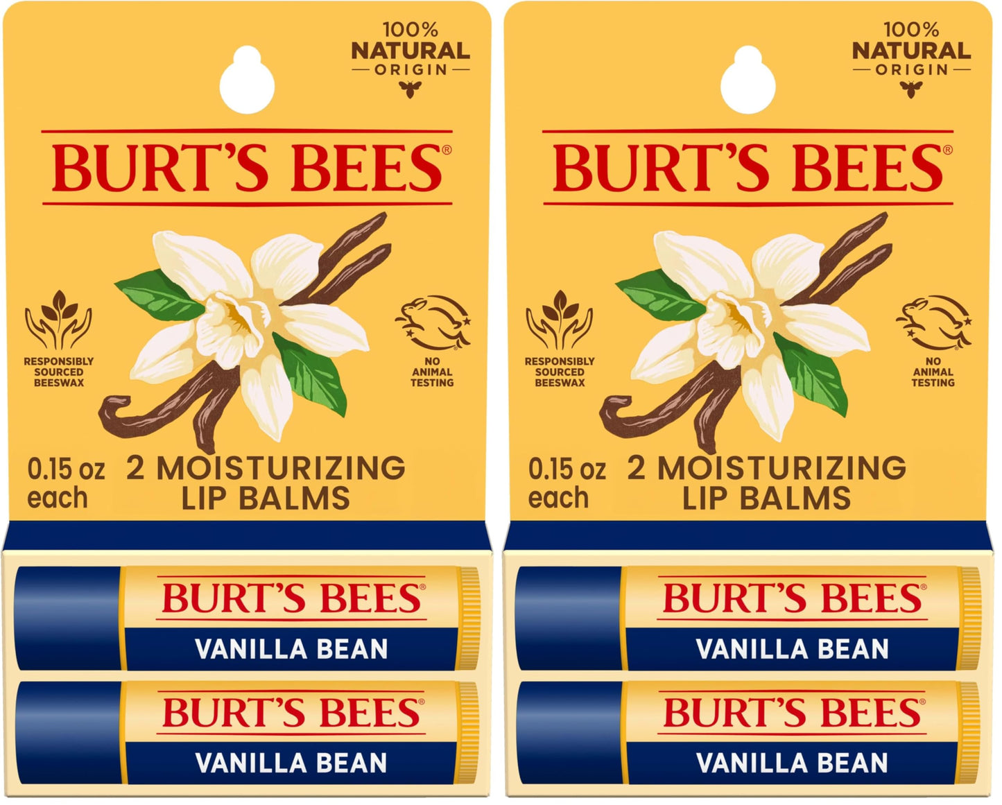 Burt's Bees Lip Balm - Vanilla Bean, Lip Moisturizer With Responsibly Sourced Beeswax, Tint-Free, Natural Origin Conditioning Treatment, 2 Tubes, 0.15 oz. (Pack of 2)