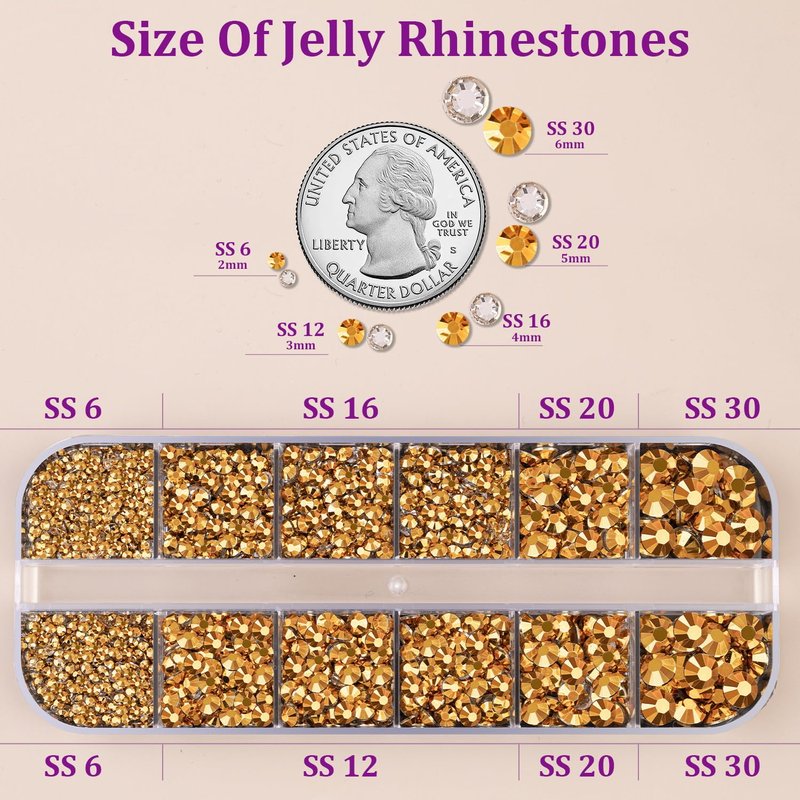 Resin Jelly Rhinestones for Crafting with B7000 Jewelry Glue, 1 Box Gold Flatback Crystal with 3Pcs 10ml Glue, Bedazzling Non Hotfix Gems for DIY Tumblers Clothing Shoes Manicure