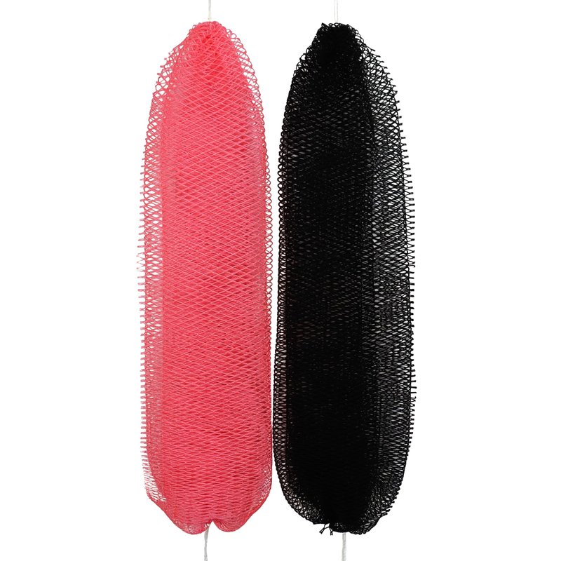Rominetak African Net Sponge Authentic, 2 Pieces African Exfoliating Net Sponge with Knots, Quick-Drying Body Scrub Net, Bath Washcloth Loofah for Women and Men (Black+Pink)