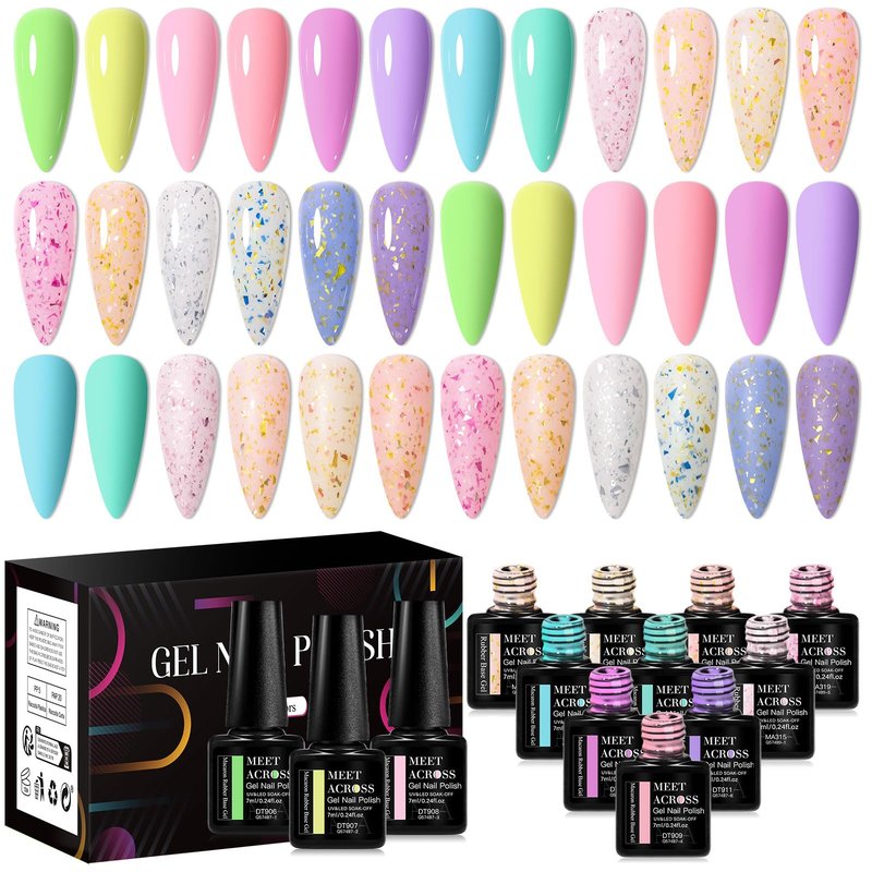MEET ACROSS 18Pcs Rubber Builder Base Gel Nail Polish 2 in 1 Builder Gel For Nails, Macaron Nail Strengthener Quick Extension Rubber Base Coat Gel Polish Kit Spring Summer Gift