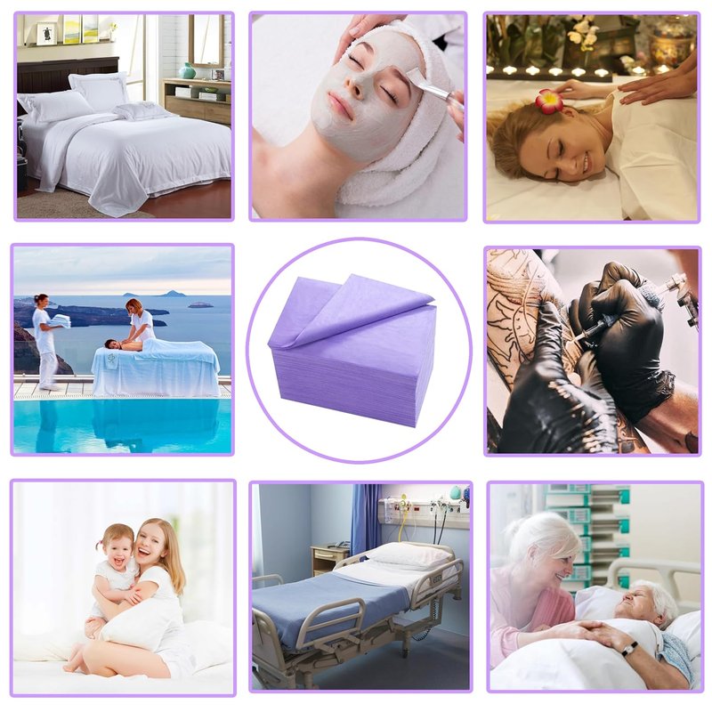 Disposable Bed Sheets by [Brand Name] - 200 Pcs 31" x 71" Non-Woven Fabric for Massage & SPA | Breathable Purple Cover