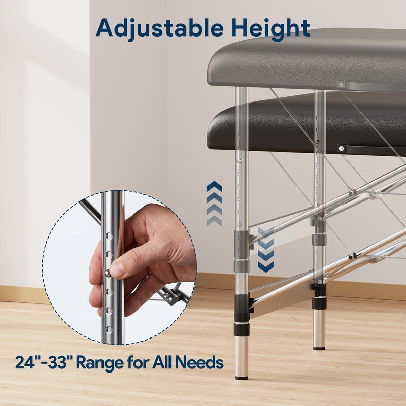 Brelley Massage Table Portable, 2-Fold Lash Bed with Side Pocket, Adjustable Height, Sturdy Aluminum Frame, Esthetician Spa Facial Tattoo Bed with Face Cradle & Carrying Bag, Black