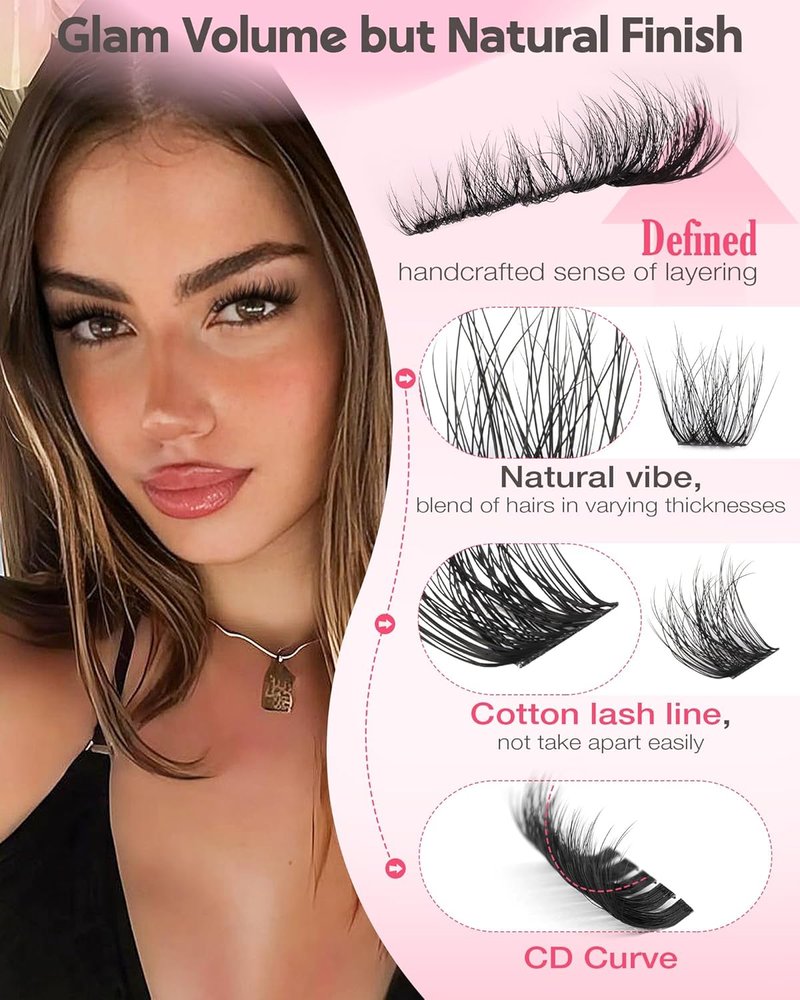 Goddvenus Wispy Lash Clusters - Natural Fluffy Eyelash Extensions | CD Curl, 10-16mm, 132pcs