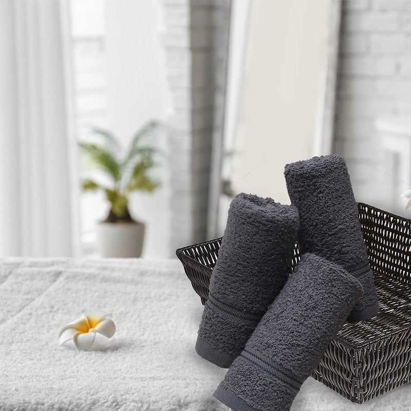 Living Fashions Washcloths – Set of 12 – Size 12” x 12” – Thick Loop Pile Washcloth – Absorbent and Soft 100% Ring-Spun Cotton Wash Cloth – Lint Free Face Towel–Wash Cloths Perfect for Bathroom (Grey)