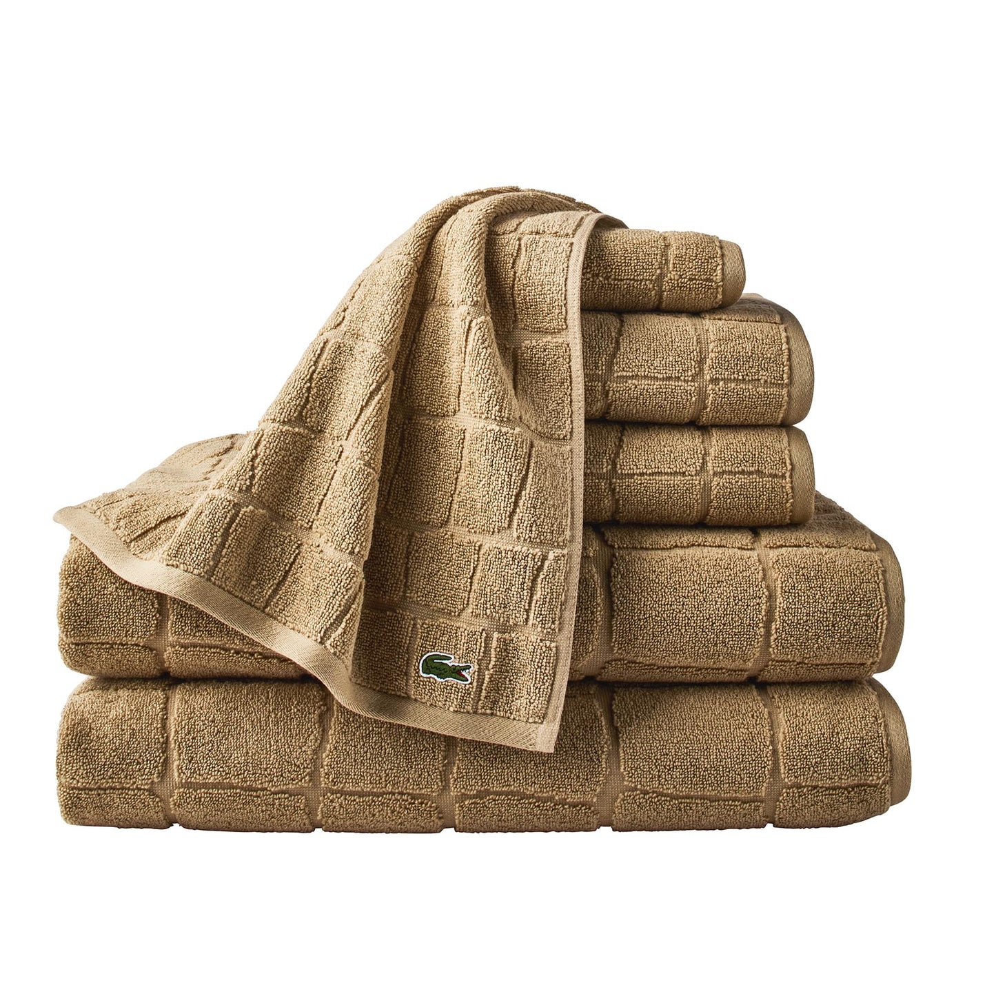 Lacoste Croc Scale 100% Cotton Towels – Highly Absorbent & Quick Drying, Premium Super Soft, Sand, 2 Bath Towels (30"x56"), 2 Hand Towels (16"x30"), 2 Washcloths (13"x13") 6PC Bath Towel Set