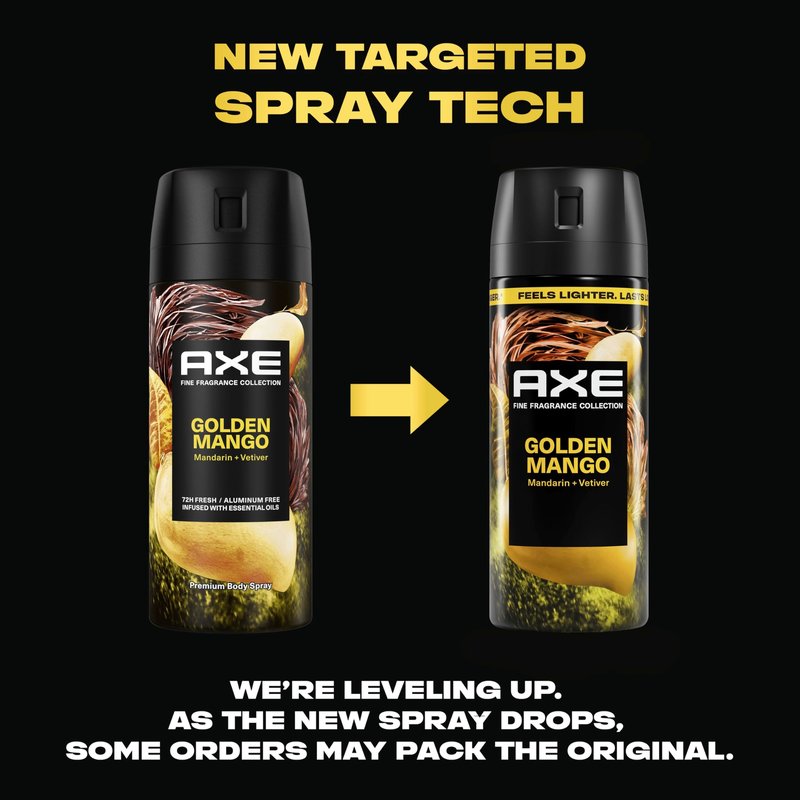 AXE Fine Fragrance Collection Body Spray Golden Mango 72 Hour Freshness Aluminum Free 2.9 oz
