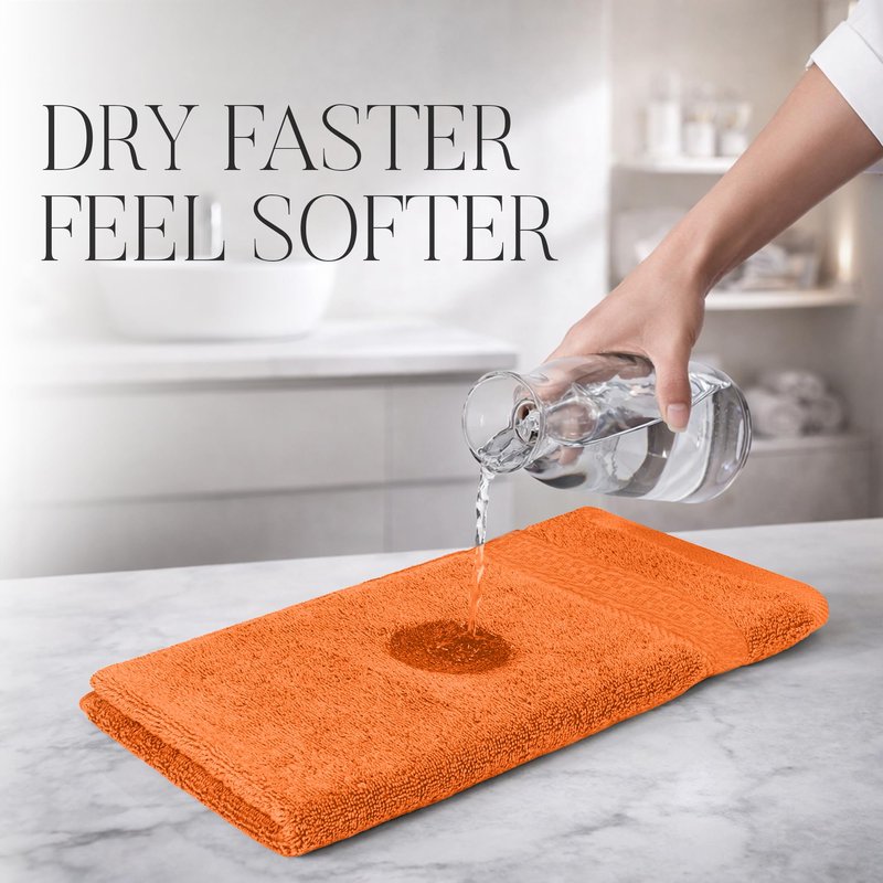 RIVERSIDE 12-Pack Premium 100% Cotton Orange Face Towels for Bathroom [12x12] - Reusable Luxury Face Wash Cloths for Showering - 550 GSM Super Soft & Absorbent Washcloths for Body, Spa & Gym