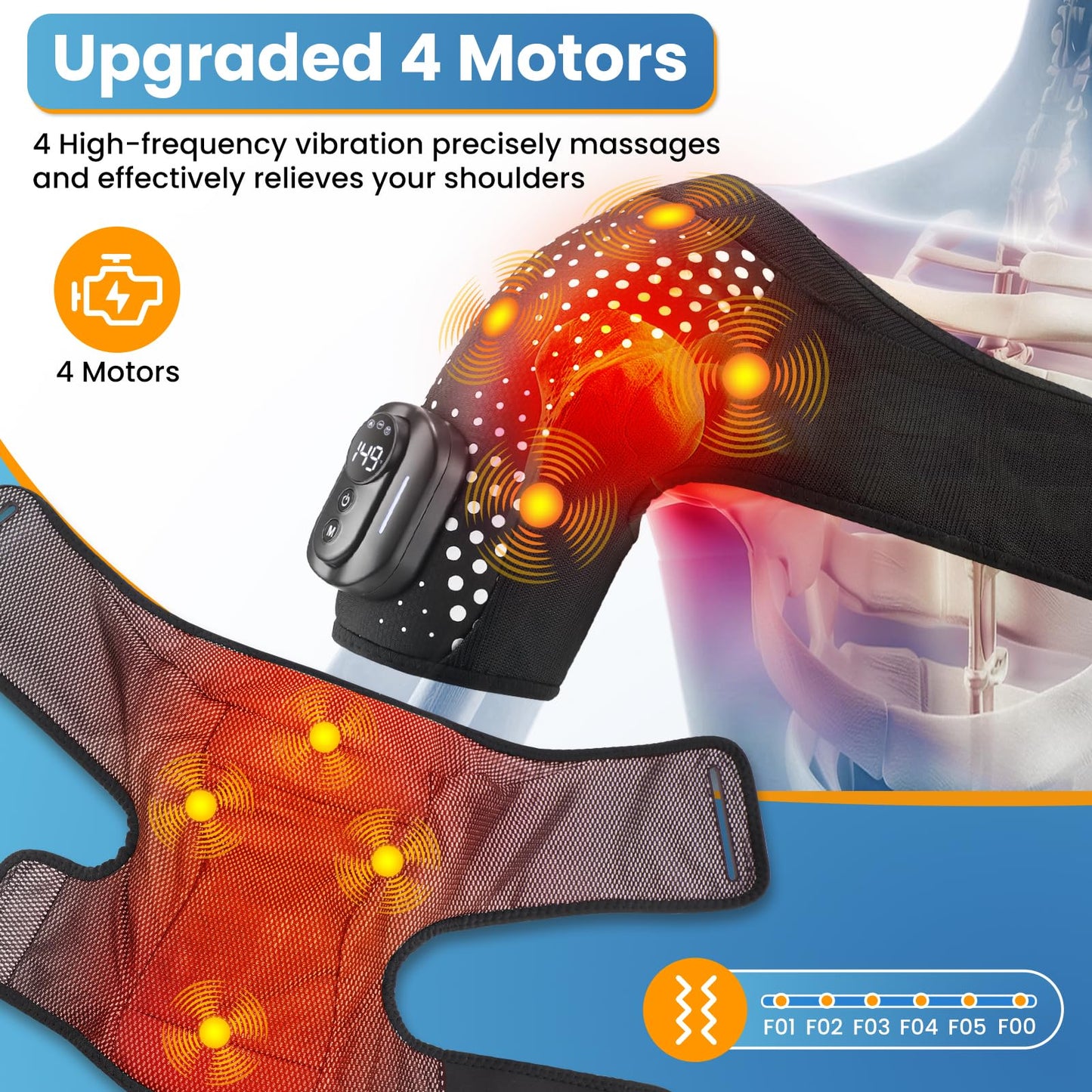 YUANBO Cordless Shoulder Heating Pad, Portable Shoulder Massager Heated Shoulder Wrap & Brace with Massage for Men Women, Remote Control (Black)