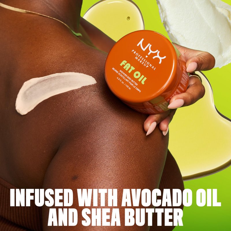 NYX PROFESSIONAL MAKEUP Fat Oil Body Butter in Caramelt Mami, Caramel Scented Body Cream with Avocado Oil and Shea Butter for 24 HR Hydration, Fast Absorbing, Whipped Formula, Vegan & Cruelty-Free