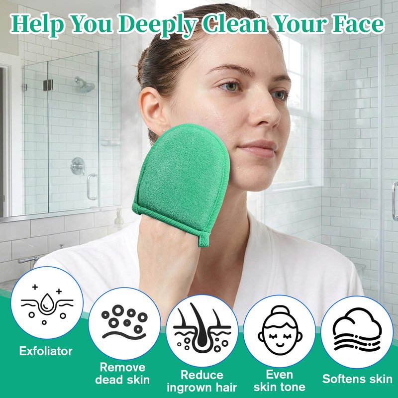 2 Pcs Exfoliating Facial Scrubber Mitt, Face Deep Exfoliating Cleaning Polishing Gloves Facial Cleansing Mitts Dead or Dry Skin Remover Face Cleaning Gloves for Men & Women (Green, Orange)