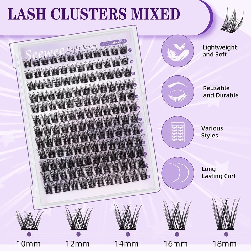 S2 Lash Kit - Wispy Lash Clusters 10-18mm D Curl - 144pcs DIY Individual Natural Eyelash Extensions