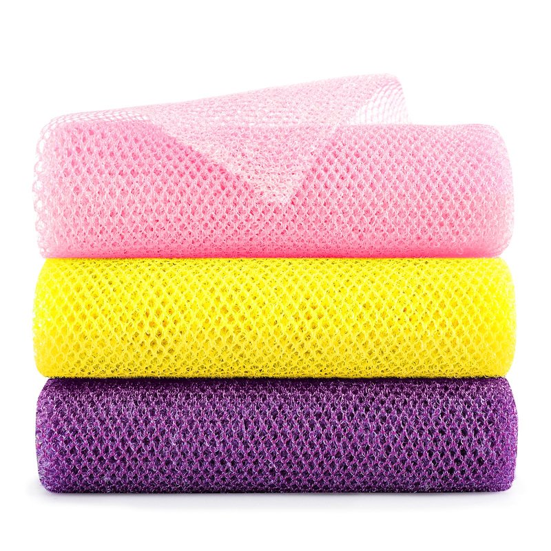 GLOBECARRY African Net Sponge Extra Long 3 Pieces, Loofah Back Scrubber for Shower, Exfoliating Washcloth & Body Scrubber, 39.37" L x 12.99" W Bath Sponge (Yellow,Pink, Purple)
