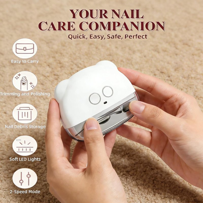 Skiennix Electric Nail Clipper - Safe & Painless Automatic Nail Cutter with LED Light | 3 Speeds, White