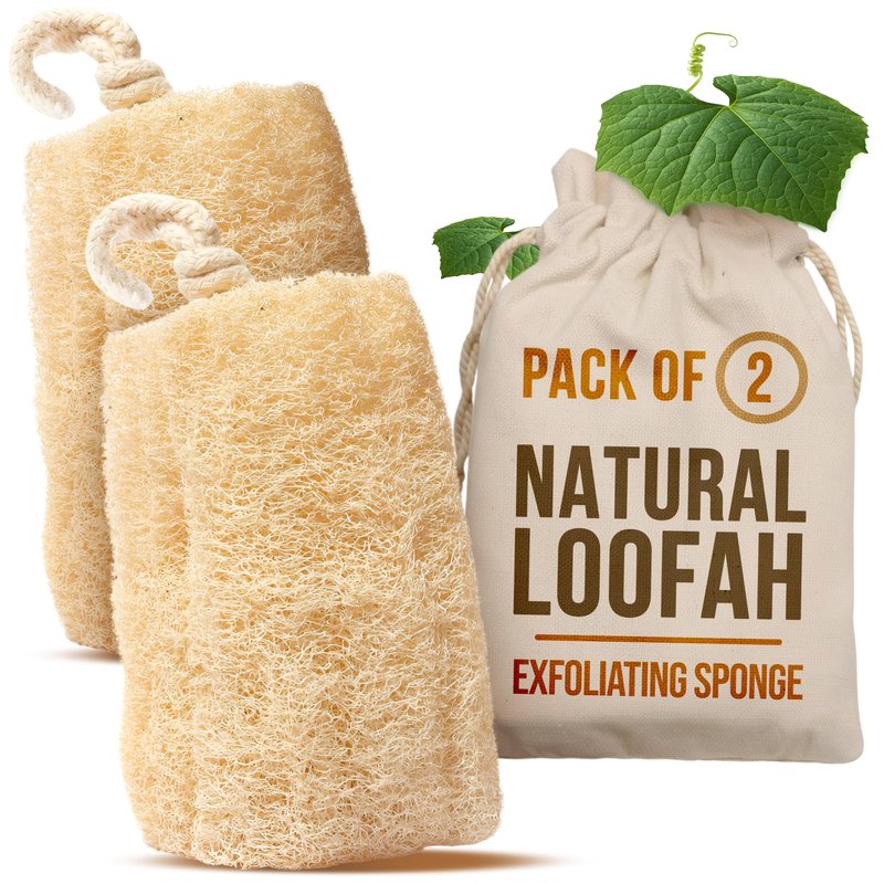 CraftsOfEgypt Natural Loofah Sponge – Egyptian Luffa Body Scrubber Pack of 2 for Men & Women, Natural Bath & Shower Loofah Exfoliator, All Natural Loofah Sponges for Face Back & Body, 6" x 6"