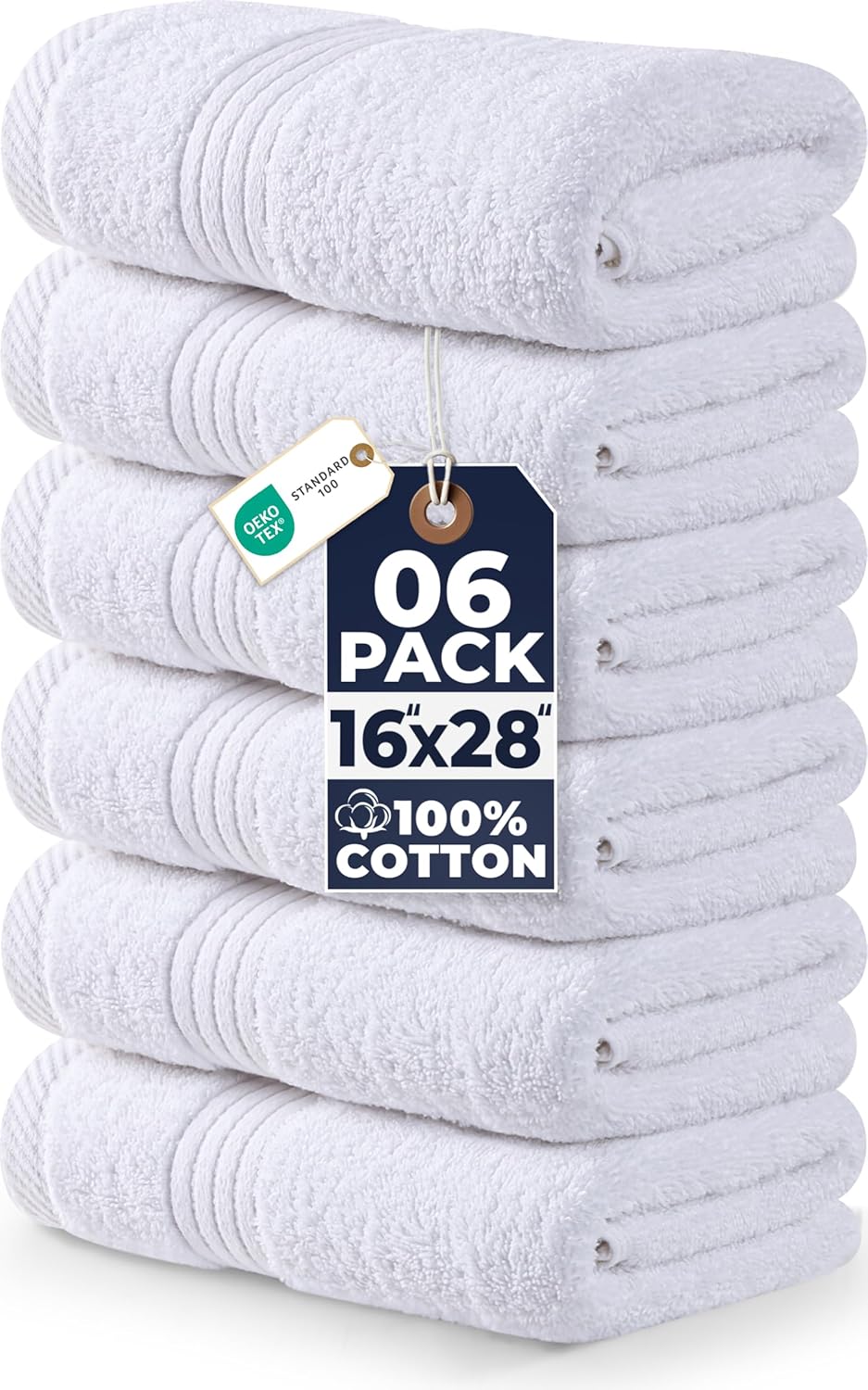Utopia Towels | 6-Piece Premium Hand Towel Set - 100% Ring Spun Cotton, Lightweight & Highly Absorbent, White, 16x28 Inches