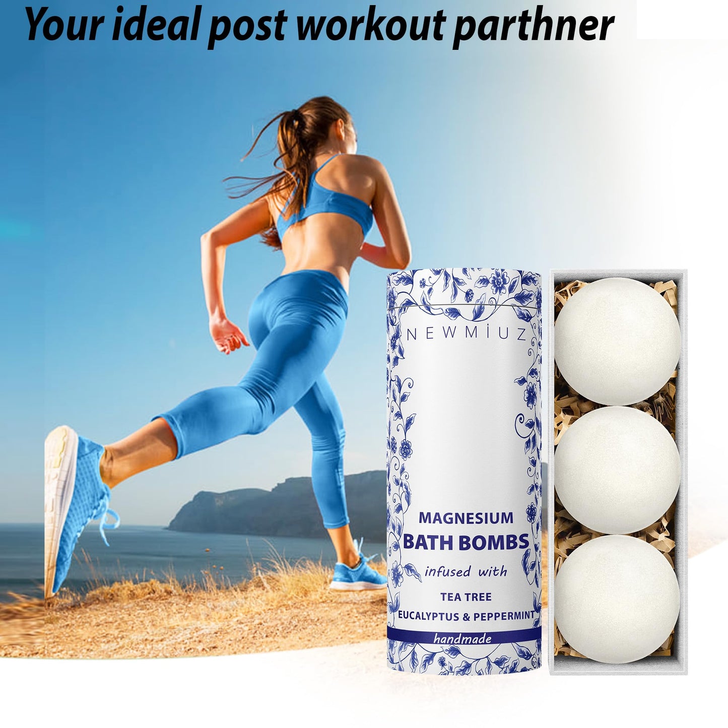 Magnesium Bubble Bath Bombs Long Lasting Foaming Sore Muscles Recovery Tea Tree Relaxing Stress Relief Calming Self Care Spa Gift for Birthday Christmas