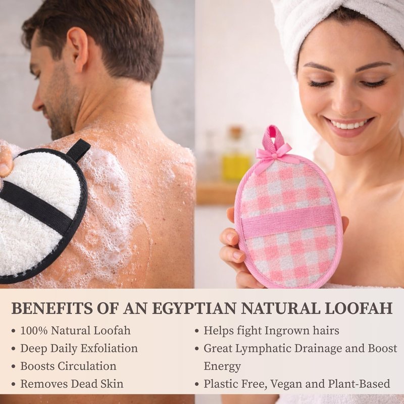 4-Pack Natural Egyptian Loofah Exfoliating Body Scrubber Sponges for Men and Women, Bath Shower Loofahs for Face Back & Body, Individual Loofahs for Couples – 2 for Men, 2 for Women