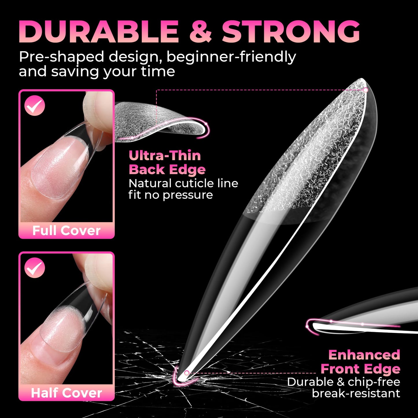 UNA GELLA Almond Nail Tips: 510Pcs Almond Gel Nails Tips 15 Sizes Pre-Etched Full Cover A lmond Clear Press on Nails Acrylic False No C Curve Nail Tips for Press on Nail Extensions Home DIY Salon