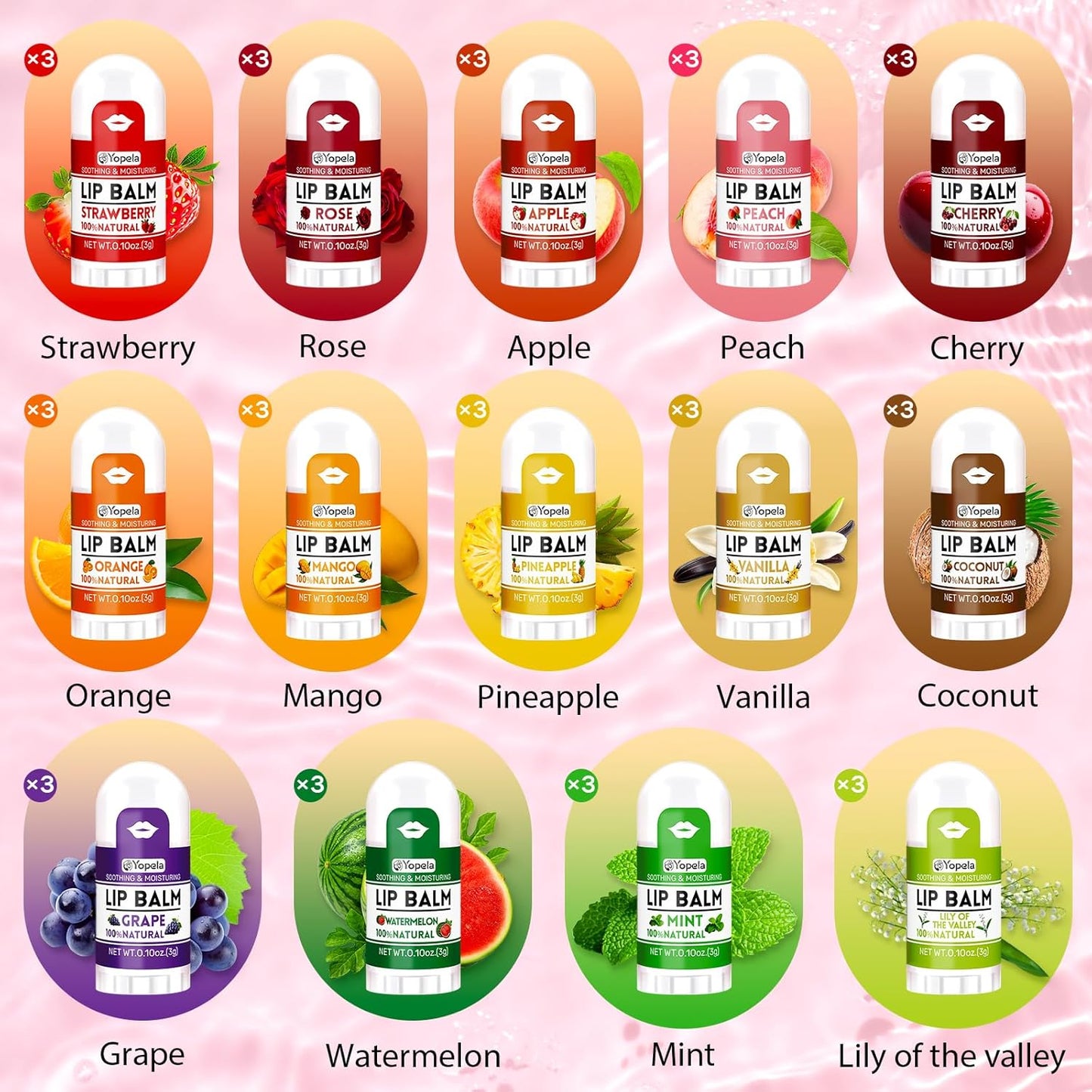 Yopela Mini Lip Balm - 42 Pack of Natural Lip Balms with Vitamin E & Coconut Oil | Moisturizing Gift Set for All Ages